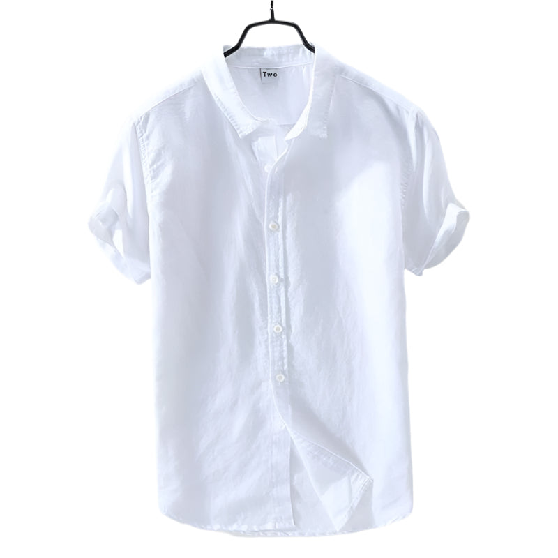 Men's Casual Shirts Linen Blank Short Sleeve Thin and Breathable Cotton Shirt Fashionable Men's Up-to-Neck Shirt