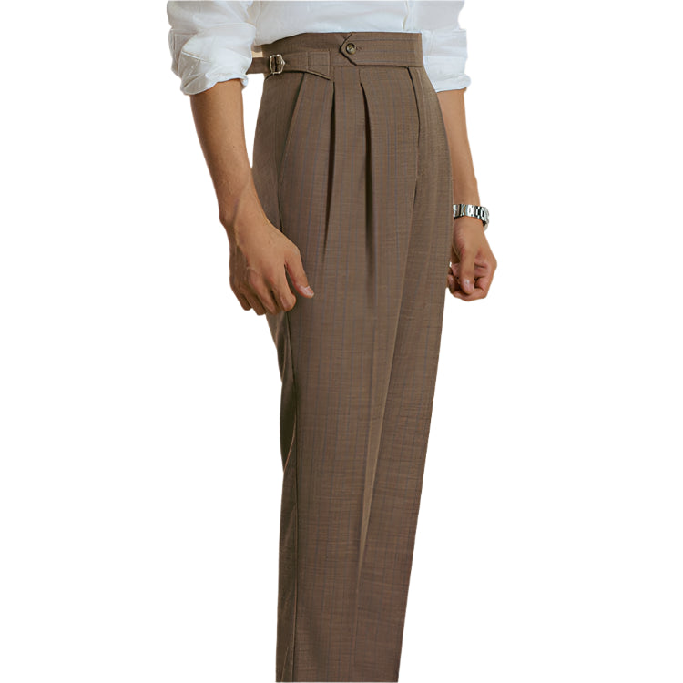 Men's Striped Double Pleated Straight Leg Pants