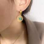 Geometric Round Hollow Women's Earrings Turquoise French Retro