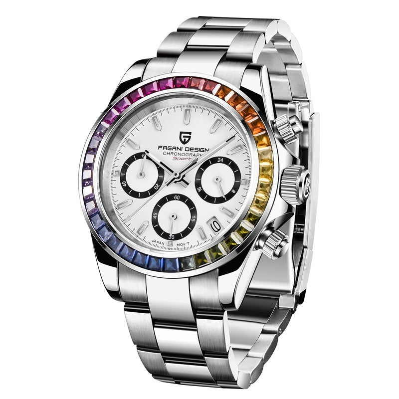 Orologio da uomo Pagani Design con cronografo in vetro zaffiro, in acciaio inossidabile, impermeabile, luminoso, movimento al quarzo giapponese.