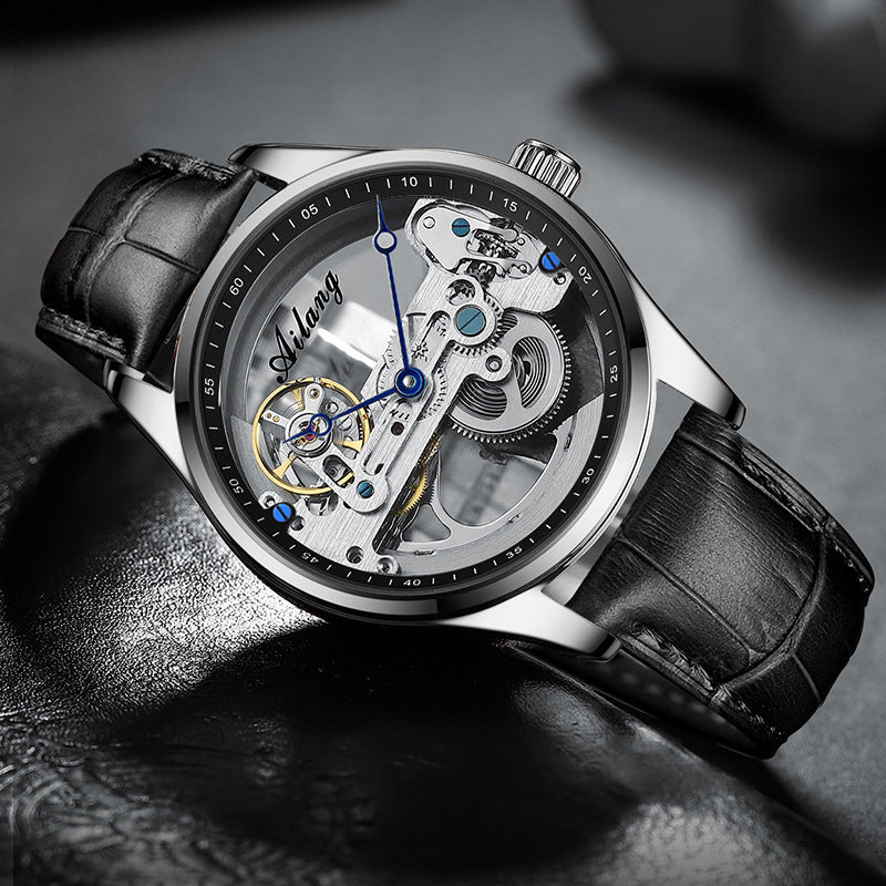 AILANG Hollow Transparent Automatic Mechanical Watch for Men Leather Strap Skeleton Men's Watch
