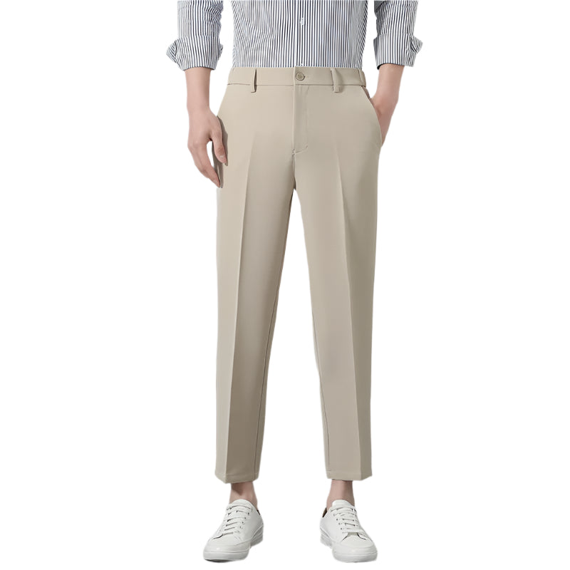 Heren modieuze zakelijke casual formele broek effen kleur polyester rits gulp micro elasticiteit heren casual formele broek