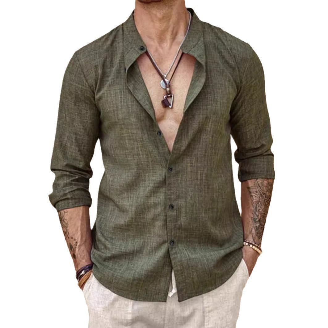 Heren cardigan met opstaande kraag en lange mouwen, herentop