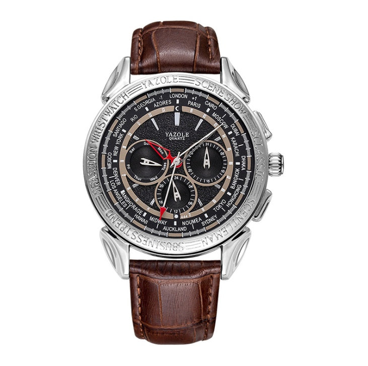 Yazole Men Quartz Movement Watch Six Needles European and American Fashion Leather Band Waterproof Man Watch - Acquisti Online