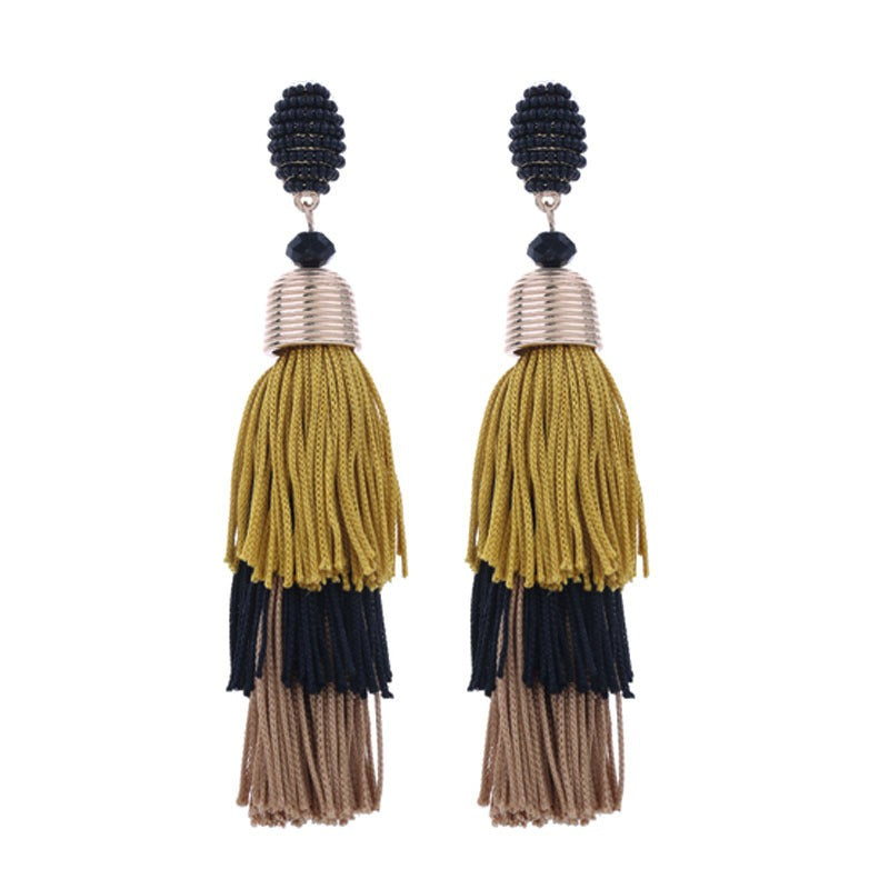 Gute's new bohemian style long tassel earrings, European and American fashion exaggeration