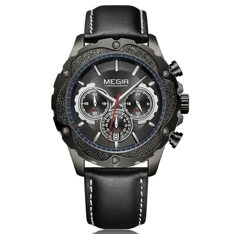 Megir Men's Watch Automatic Quartz Movement Leather Band Classic Multifunctional Sports Chronograph Waterproof Men's Watch - Acquisti Online