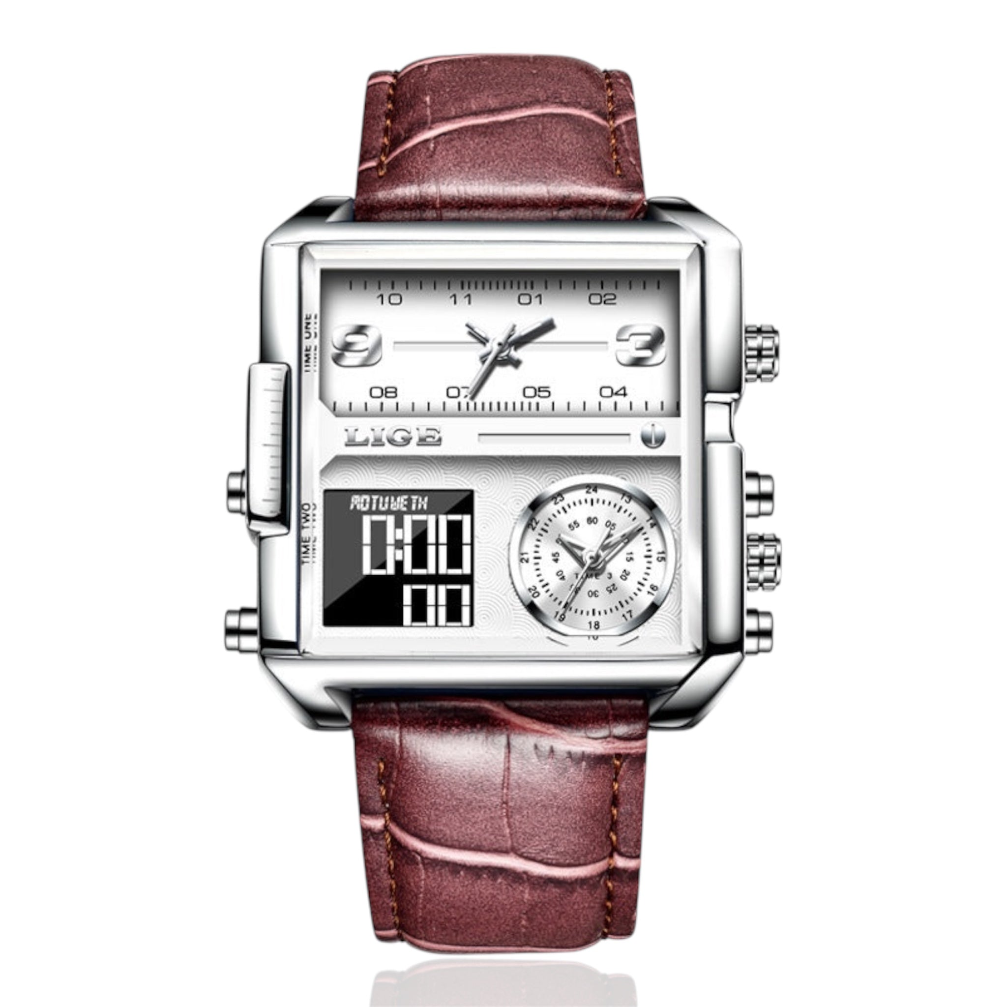 LIGE Luxury Top Brand Men's Quartz Watch Multi-Function Waterproof Watch Leather Strip Quartz Men Watch - Acquisti Online