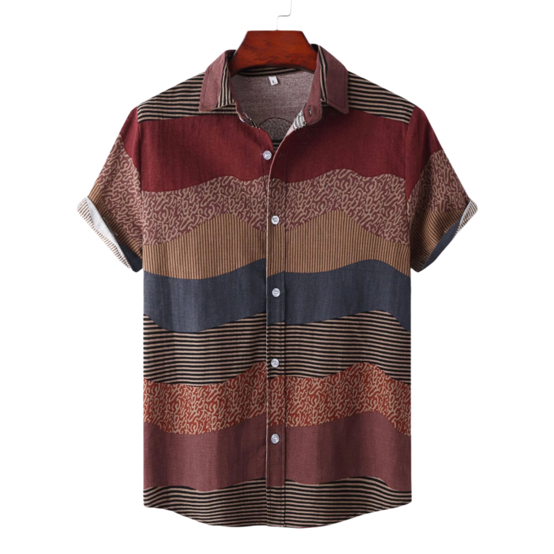 Men's Fashionable Casual Shirt Solid Color Vintage Print Casual Shirt Loose Fit Short Sleeve Men's Casual Shirt