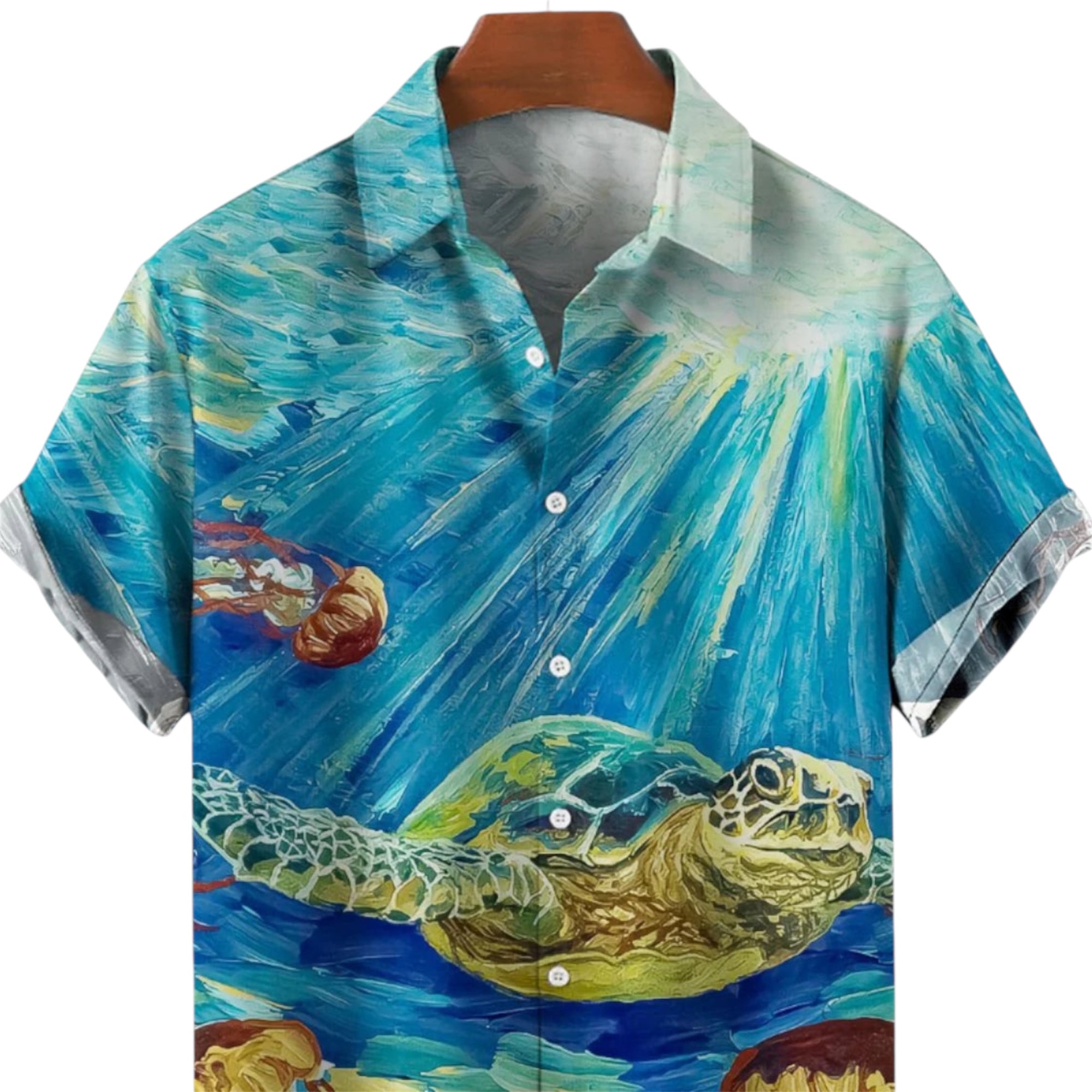 Men's Fashionable Casual Shirt Solid Color Polyester Fiber Short Sleeve 3D Printed Hawaiian Shirt Men's Casual Shirt