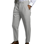 Men's Fashionable Business Casual Formal Pants Solid Color Mid Waist Linen Pocket Flat Comfortable Breathable Men's Pants