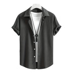 Men's Fashionable Casual Shirt Solid Color Polyester Fiber Leisure Wrinkle Fashion Men's Short Sleeve Shirt