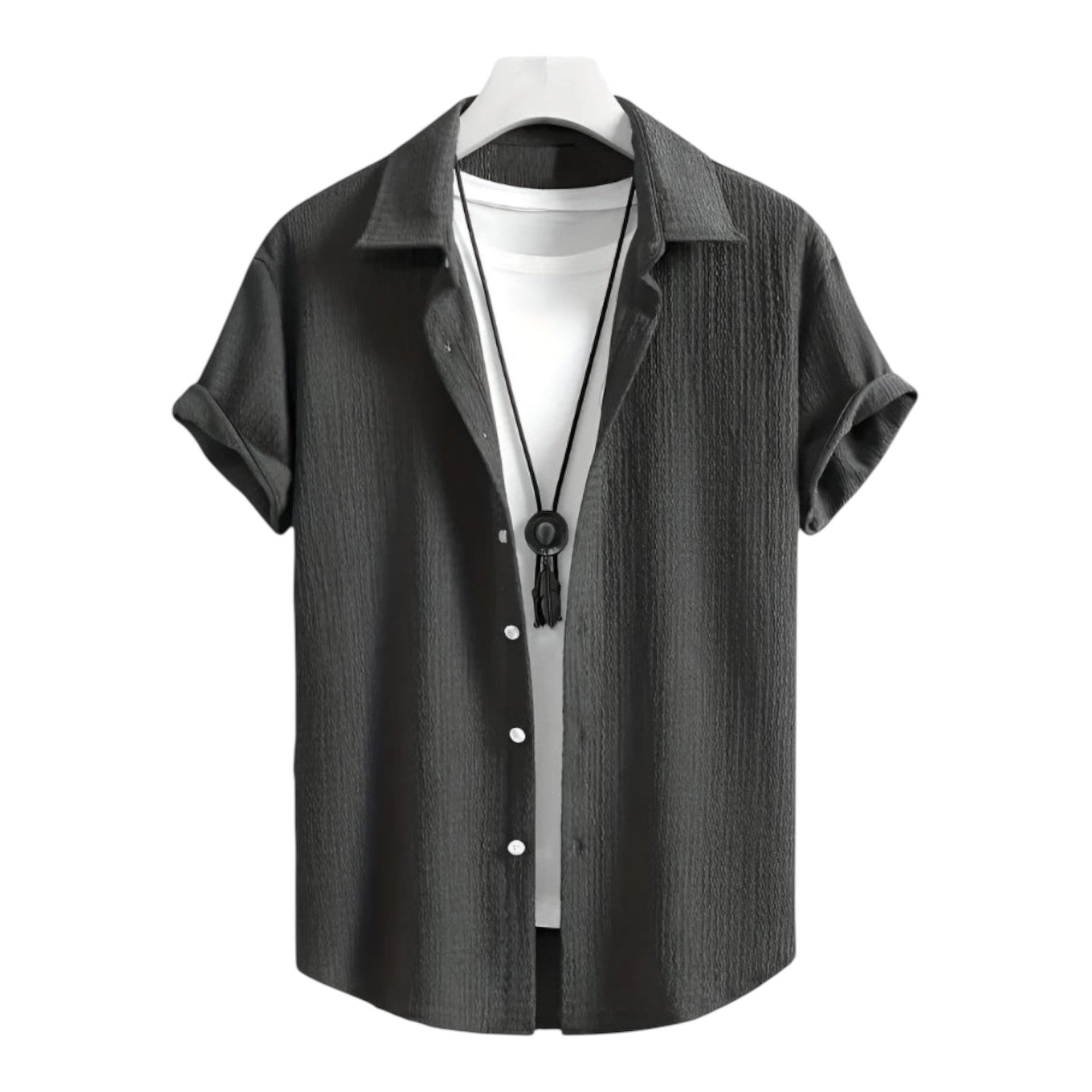 Men's Fashionable Casual Shirt Solid Color Polyester Fiber Leisure Wrinkle Fashion Men's Short Sleeve Shirt