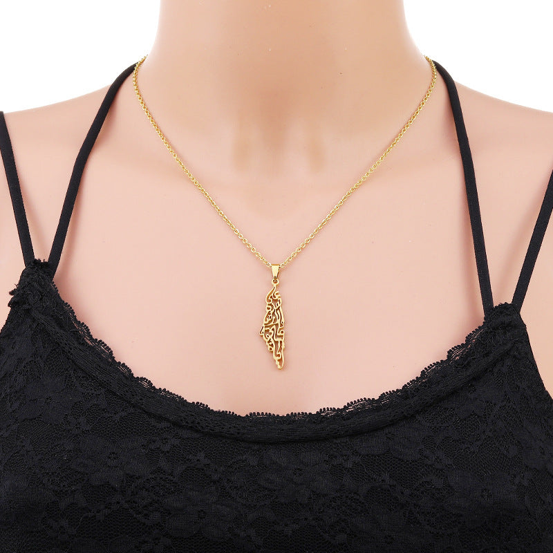 Women Fashion Pendant Necklace Geometric Titanium Steel Nacklaces 18K Gold Plated Palestine Flag Pendant Necklace