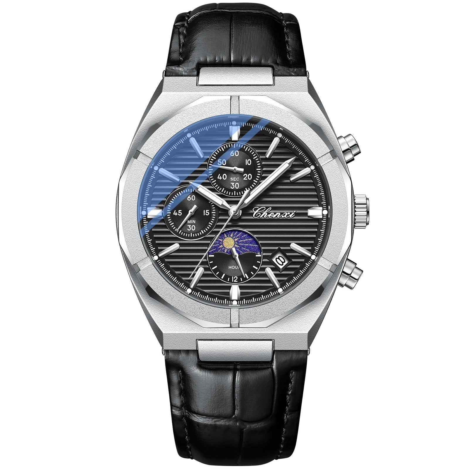 CHENXI 962 Orologio da uomo al quarzo con cinturino in acciaio inossidabile, cronografo di lusso, luminoso, impermeabile, con data