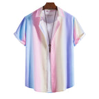 Nieuw Slim Fit Revers Print Shirt Heren Korte Mouw Shirt