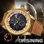 FORSINING Men Automatic Tourbillon Brown Leather Strap Casual Watch - Acquisti Online