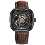 Orologio meccanico automatico da uomo alla moda con quadrante quadrato cavo