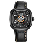 Orologio meccanico automatico da uomo alla moda con quadrante quadrato cavo