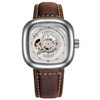 Orologio meccanico automatico da uomo alla moda con quadrante quadrato cavo