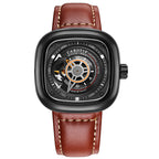Orologio meccanico automatico da uomo alla moda con quadrante quadrato cavo