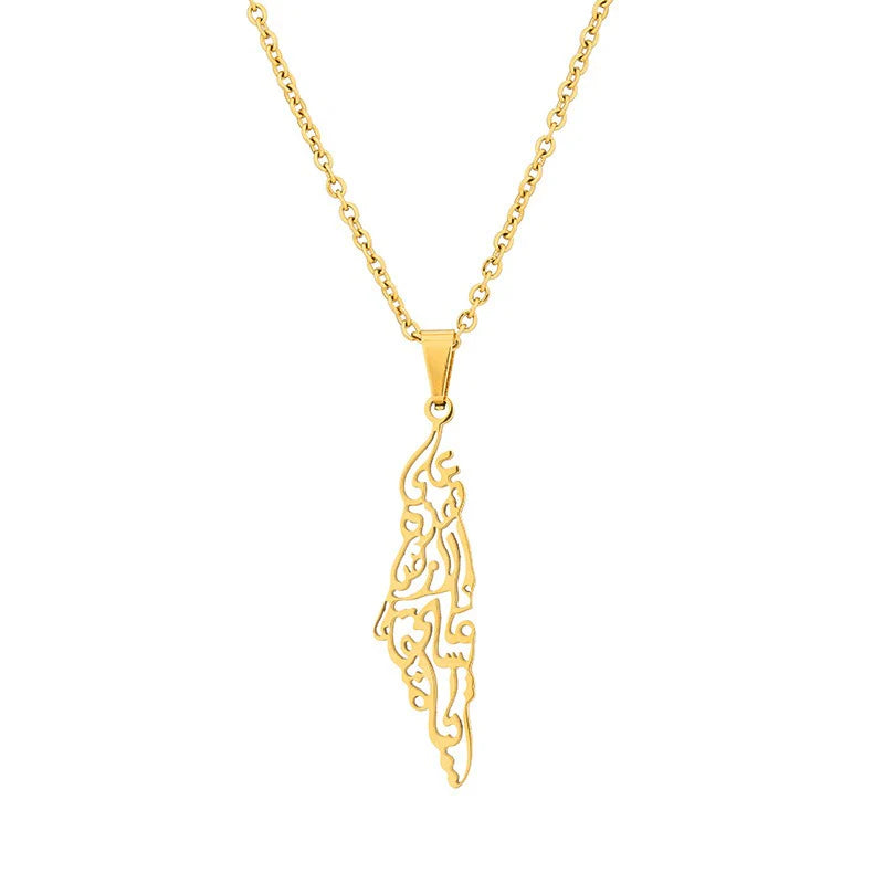 Women Fashion Pendant Necklace Geometric Titanium Steel Nacklaces 18K Gold Plated Palestine Flag Pendant Necklace