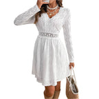 Elegant Women's Solid Color Lace Patchwork Mini Holiday Dress