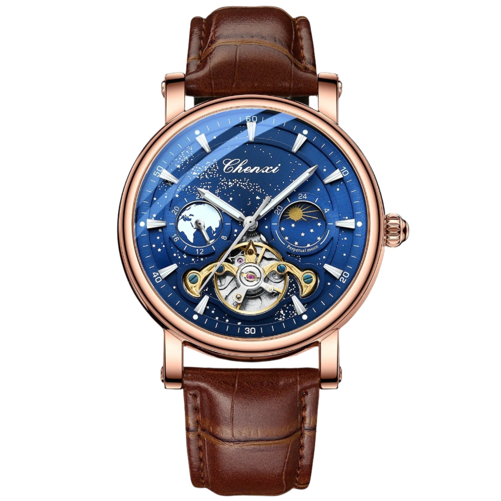 CHENXI Mens Automatic Mechanical Watch Tourbillon Luxury Quartz Waterproof Luminous Wristwatch