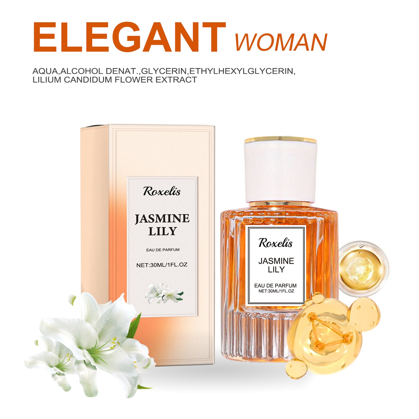 Lily Women's Pheromone Perfume,Wrist Behind Ear Neck Natural Long-Lasting Light Fragrance Delicate Elegance Exudes Feminine Charm