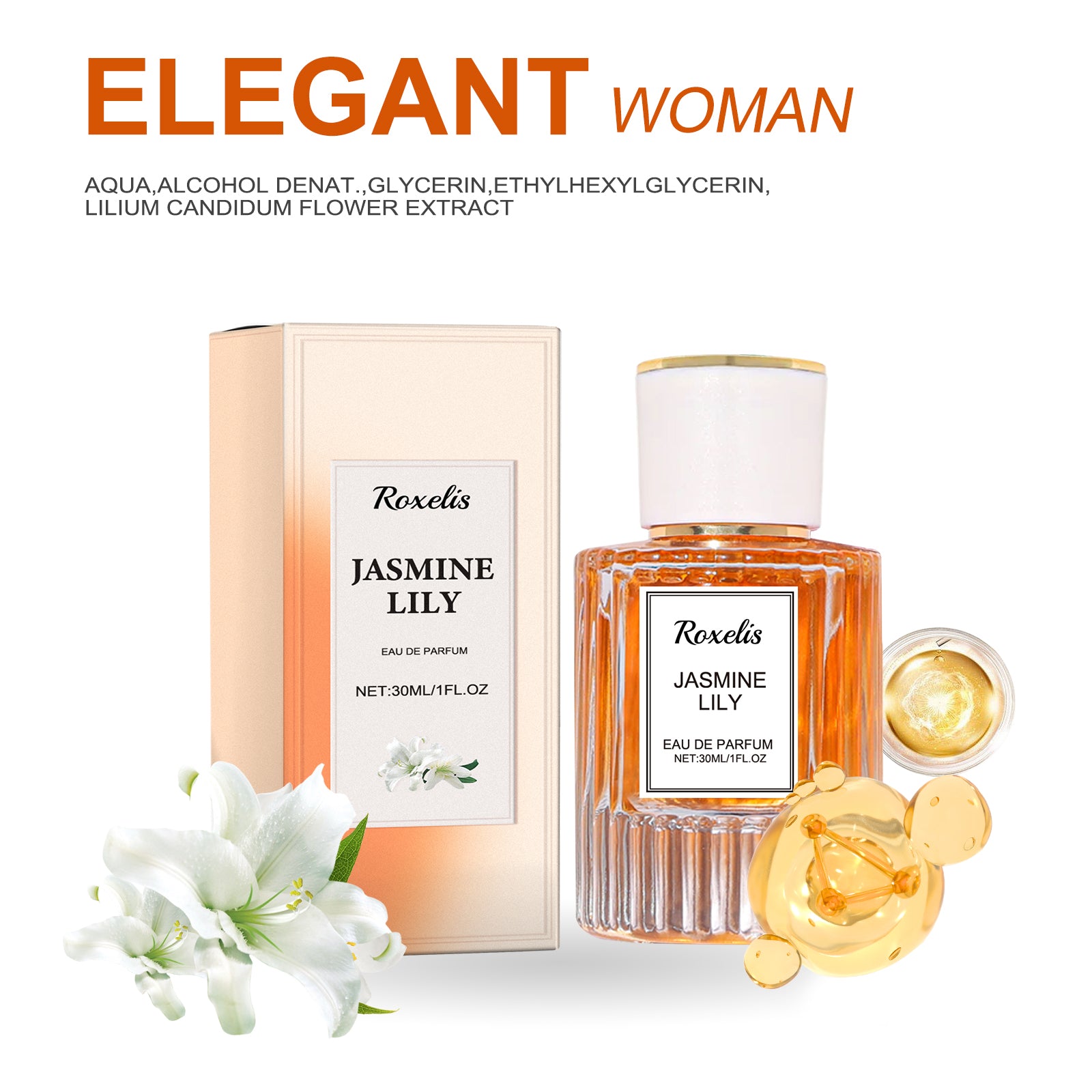 Lily Women's Pheromone Perfume,Wrist Behind Ear Neck Natural Long-Lasting Light Fragrance Delicate Elegance Exudes Feminine Charm