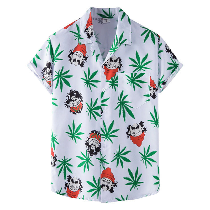 Men's Fashionable Casual Shirt Solid Color Floral Printed Button Up Breathable Fashion Casual Short Sleeve Men's Shirts