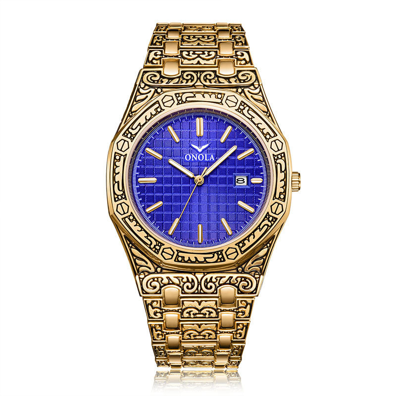 ONOLA Luxury Men's Engraved Bracelet Luxury Brand Men Quartz Watch Fashionable Classic Men's Quartz Watches