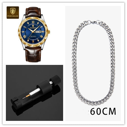POEDAGAR Luxury Business Men's Wrist Watch Waterproof Luminous Date Week Men's Watch for Men Quartz Watch Leather Men's Watches reloj