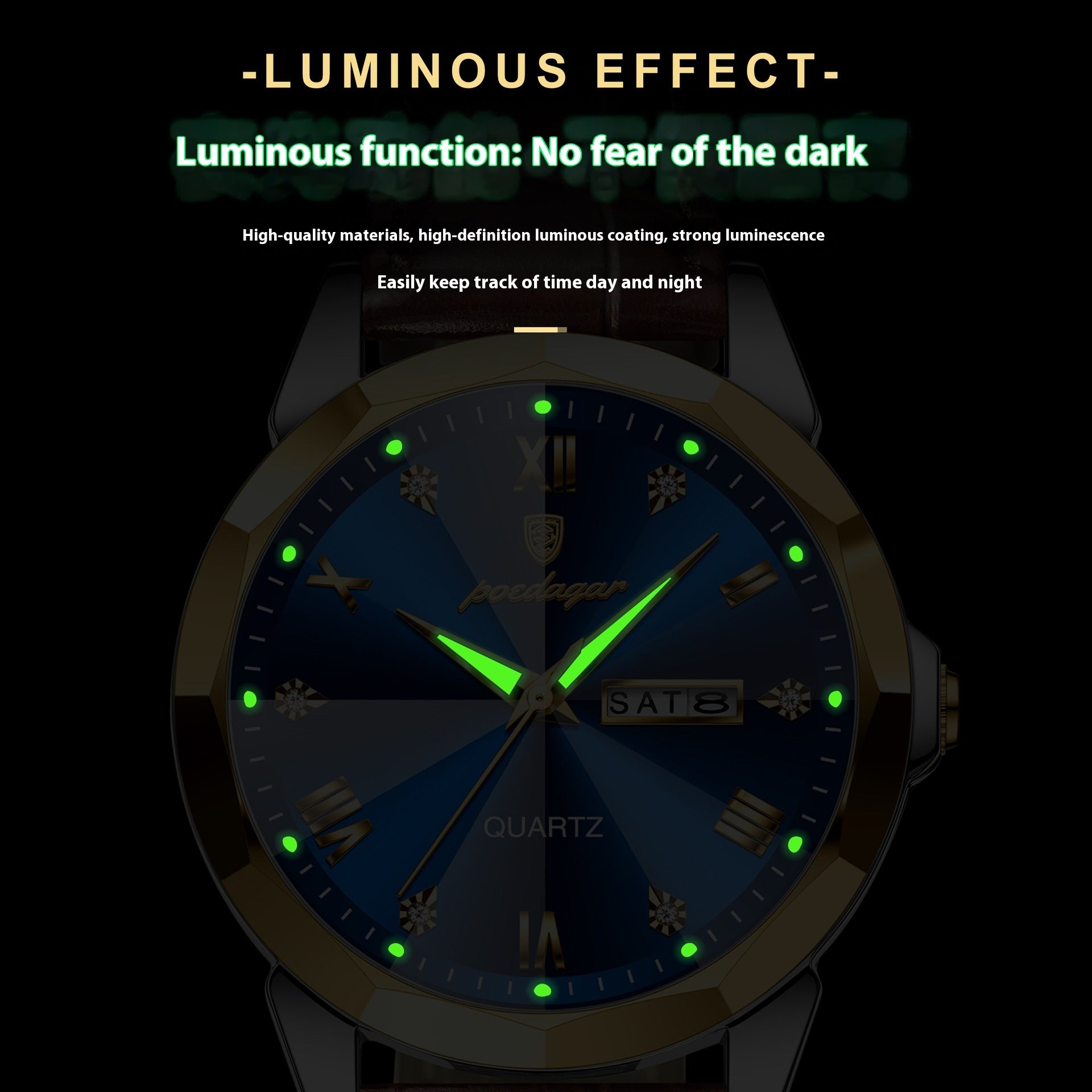 POEDAGAR Luxury Men's Quartz WristWatch Waterproof Luminous Weekly Date Leather Men's Watch - Acquisti Online