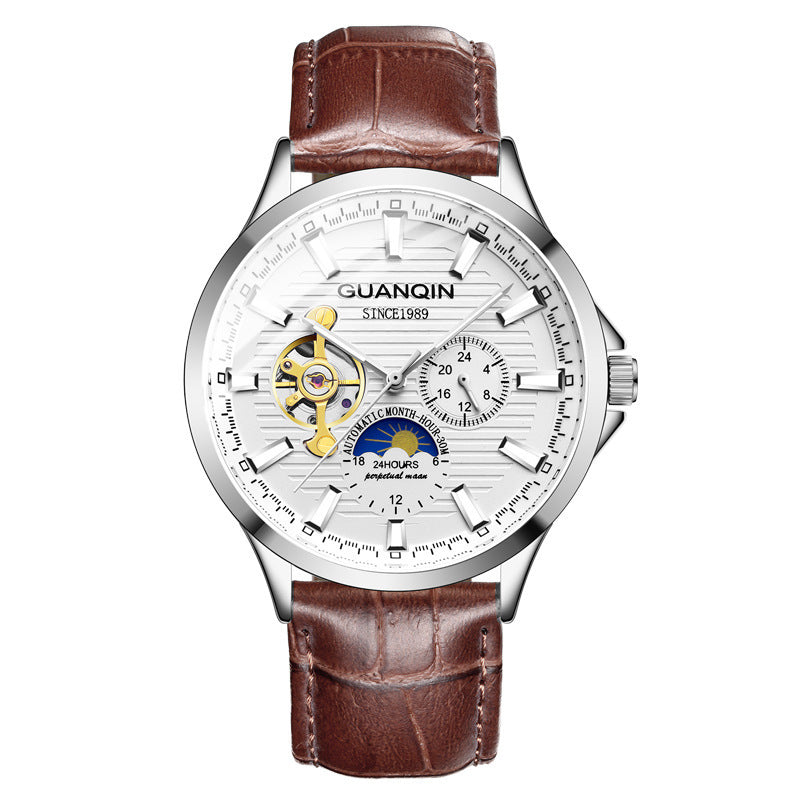 Guanqin Men's Watch Business Casual Automatic Movement Mechanical Watch Waterproof Leather Band Man Watch - Acquisti Online
