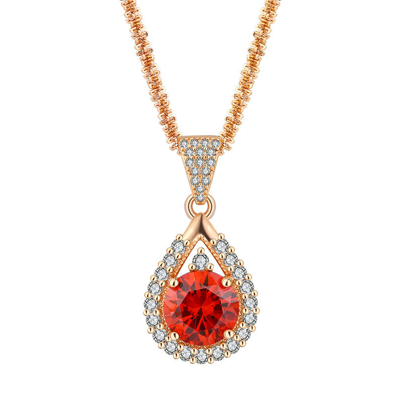 Women's Garnet Zircon Champagne Gold Ring Necklace