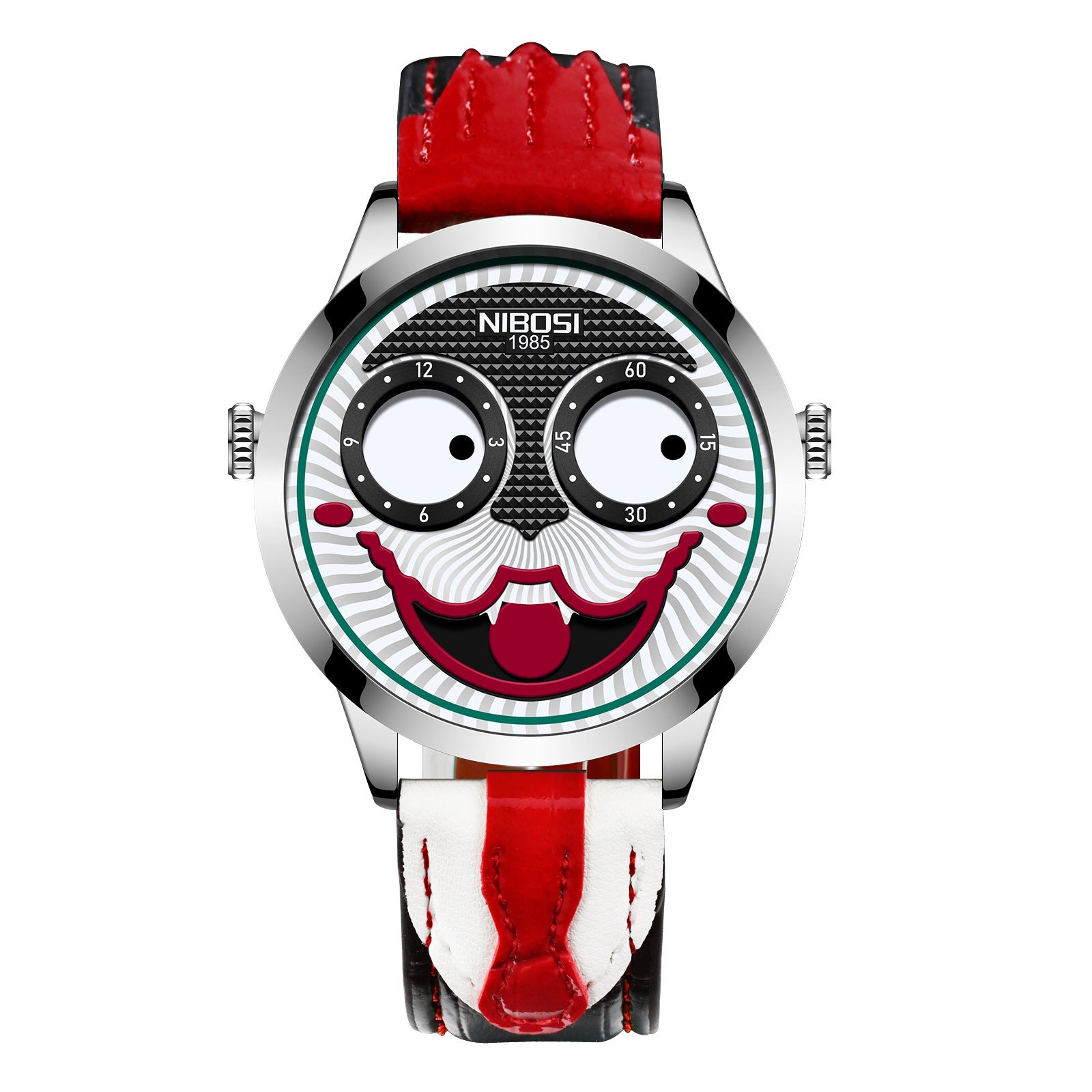 Men's Quartz Watch Clown Dial Fashion Creative Design Waterproof Watch Leather Strap Men's Watch