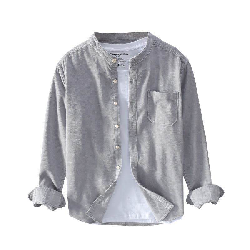 Men's Fashionable Casual Shirt Stand-up Collar Corduroy Shirt Long Sleeve Shirt Cotton Fiber Stylish Men's Shirt