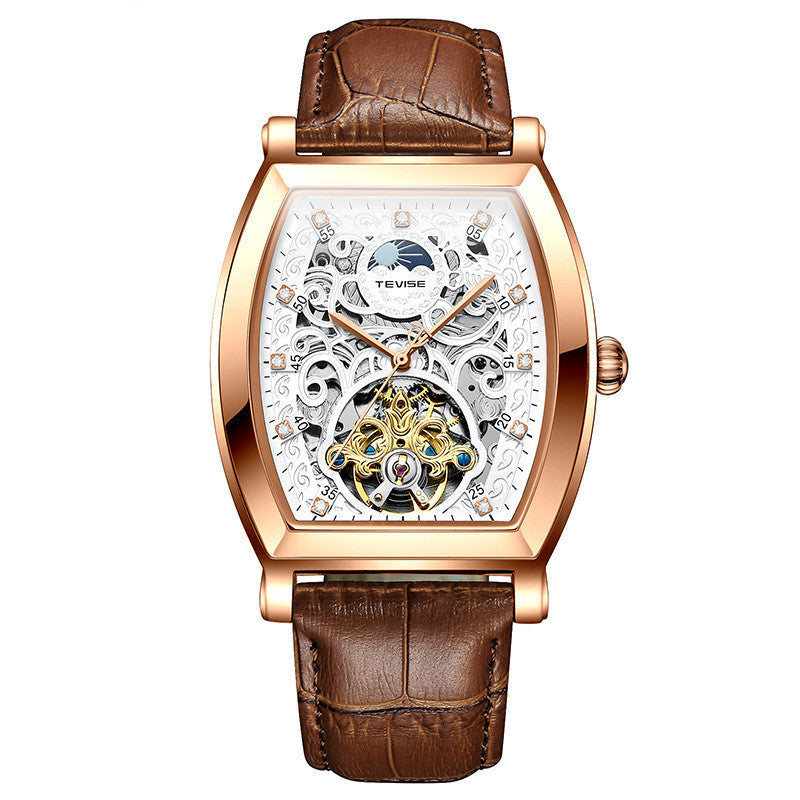 Orologio da polso da uomo con tourbillon scheletrato resistente agli urti con movimento meccanico automatico e cinturino in vera pelle