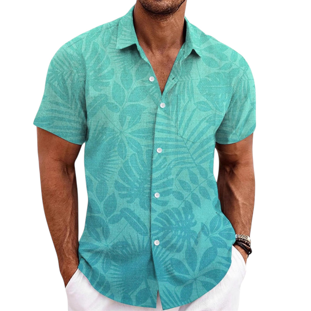 Men's Fashionable Casual Shirt Solid Color Short Sleeve Cardigan Shirt Bamboo Linen Polyester Men's Casual Shirt