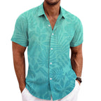 Men's Fashionable Casual Shirt Solid Color Short Sleeve Cardigan Shirt Bamboo Linen Polyester Men's Casual Shirt