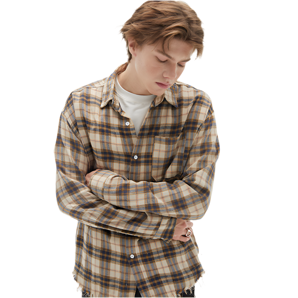 Fashion Vintage Brushed Plaid Long Sleeve Men's Shirt