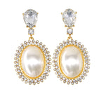Asymmetric Big Oval Pearl Crystal Long Drop Earrings White Imitation Pearl Dangle Women's Earrings
