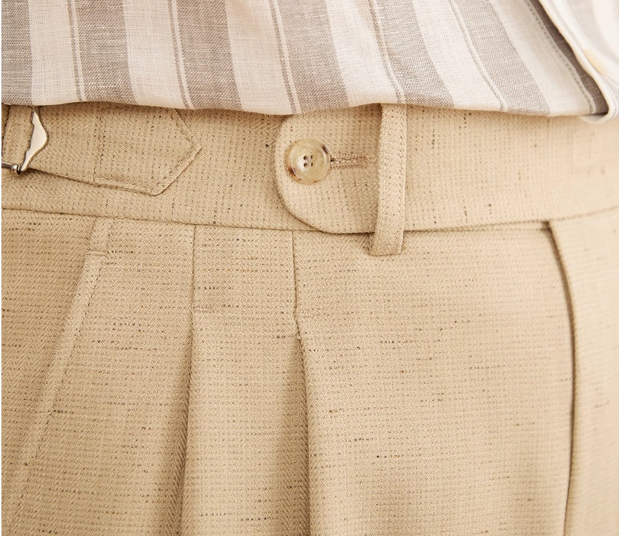 Heren modieuze zakelijke casual formele broek effen kleur dubbel geplooid hoge taille rechte heren casual formele broek