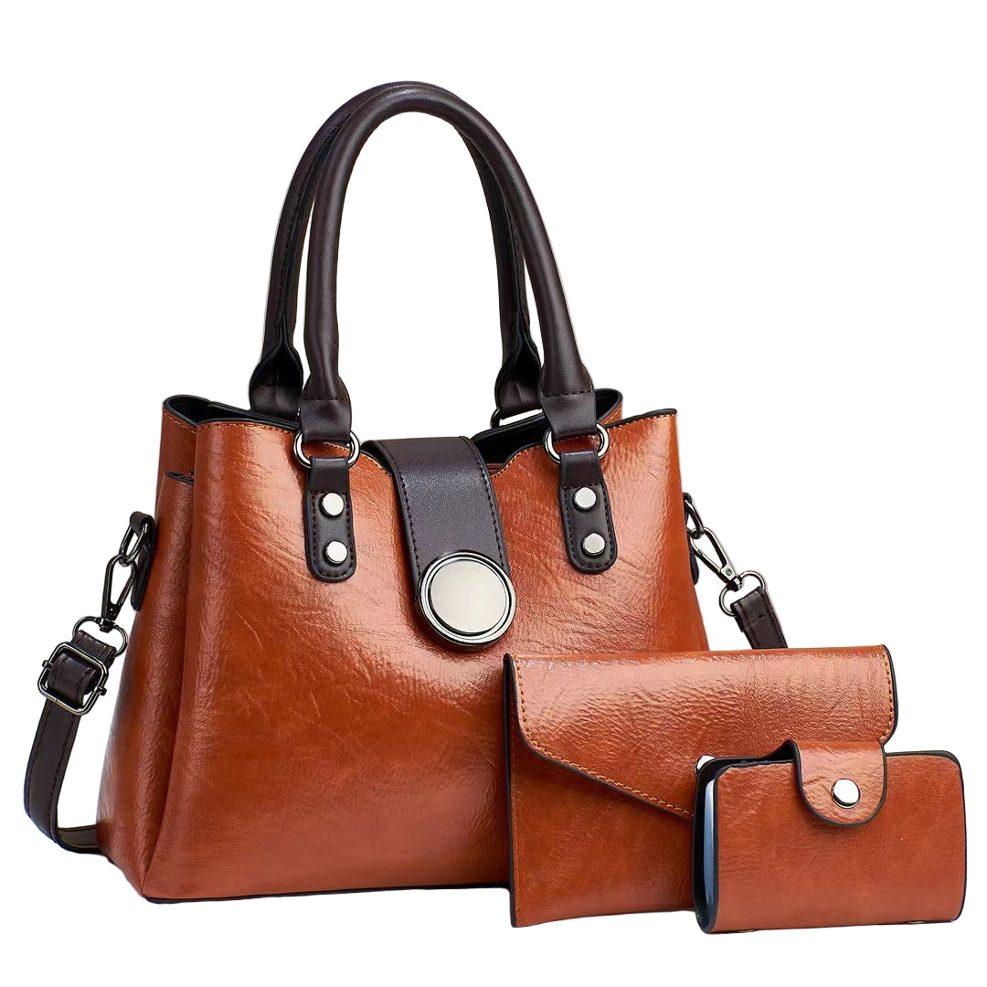 Women's Fashion Simple Large Capacity Shoulder Messenger Handbag Three-piece Set - Acquisti Online