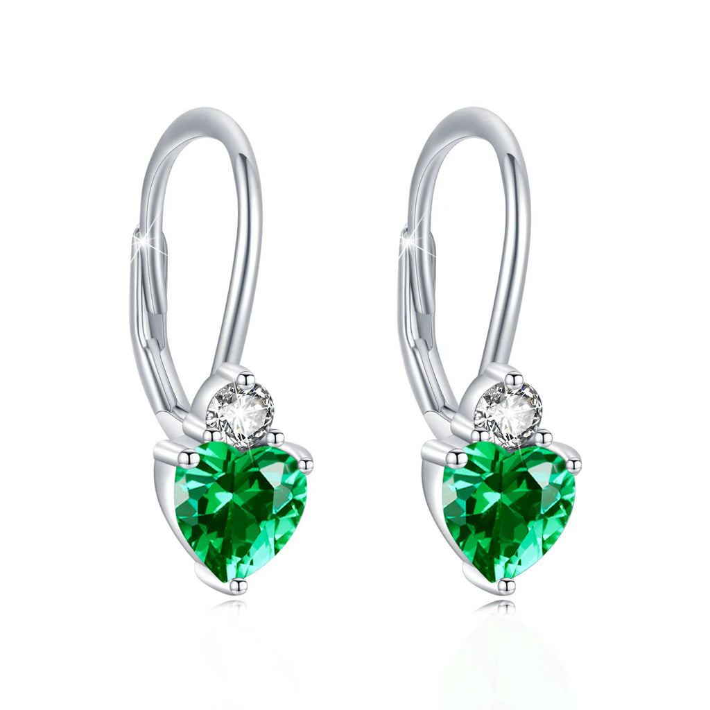 Women Fashionable Earrings 925 Sterling Silver Hypoallergenic Heart Zirconia Hoop Earrings Birthstone Women Earrings