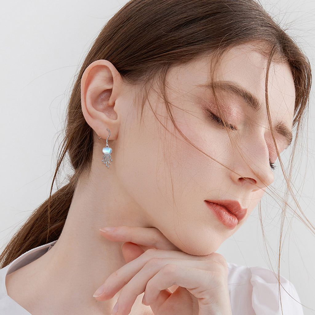 Sterling Silver Ocean Jellyfish Moonstone Dangle Earrings Jewelry