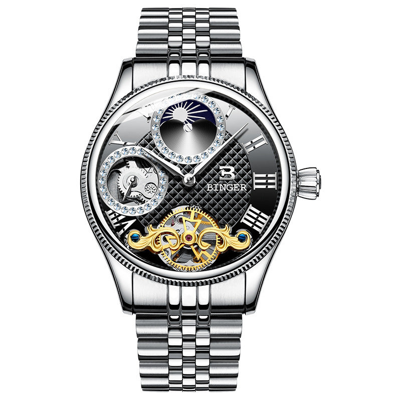 Men Business Casual Automatic Skeleton Steel Band Watch - Acquisti Online
