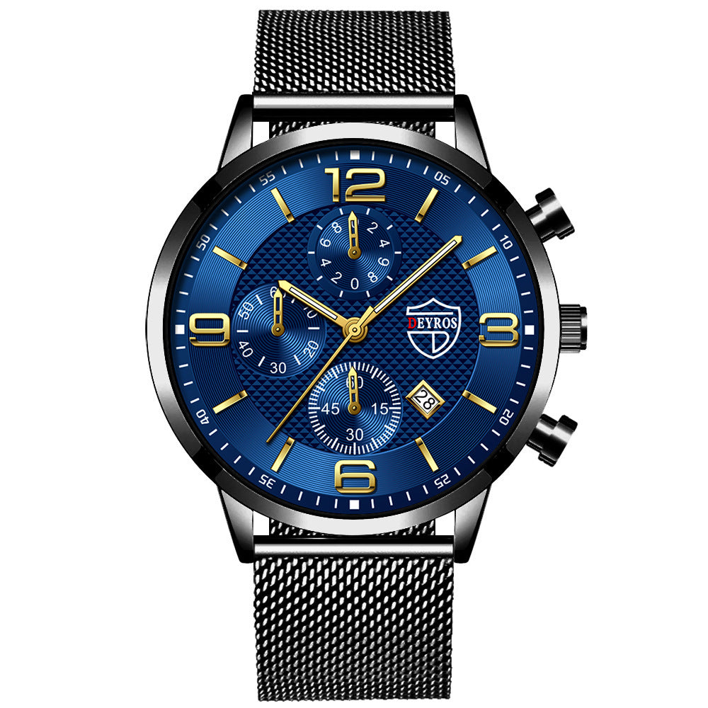 Herenhorloge met kalender, zakelijk roestvrij staal en lichtgevend quartzhorloge