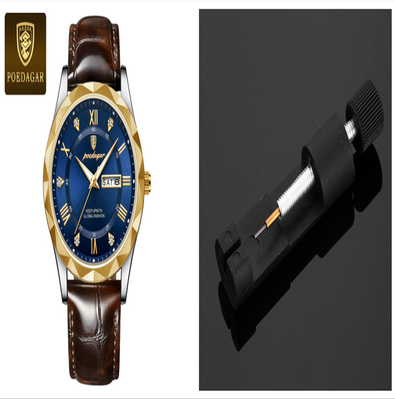 POEDAGAR Luxury Business Men's Wrist Watch Waterproof Luminous Date Week Men's Watch for Men Quartz Watch Leather Men's Watches reloj