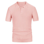 Men's Fashionable Candy Colored Knitted Short Sleeve Button Down Colla High Quality Men's Casual Slim Fit Polo Shirt